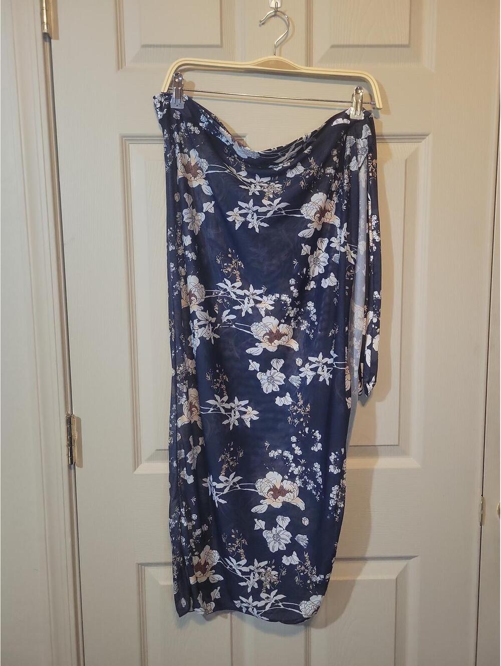Navy Blue Floral bathing suit coverup